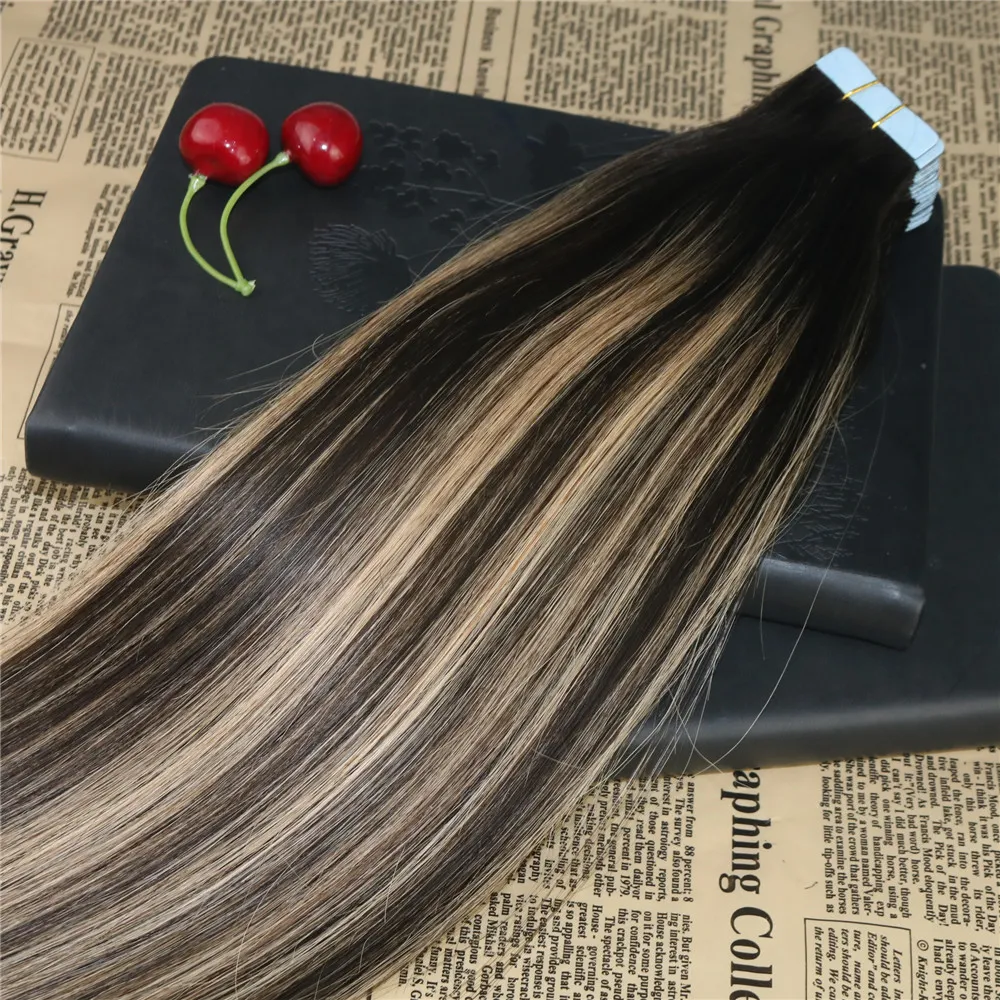 100 ruban de cheveux humains Remy dans les extensions de cheveux Blayage 2 décoloration à 27 bande de trame de peau sur les extensions de cheveux vierges 100g7069824