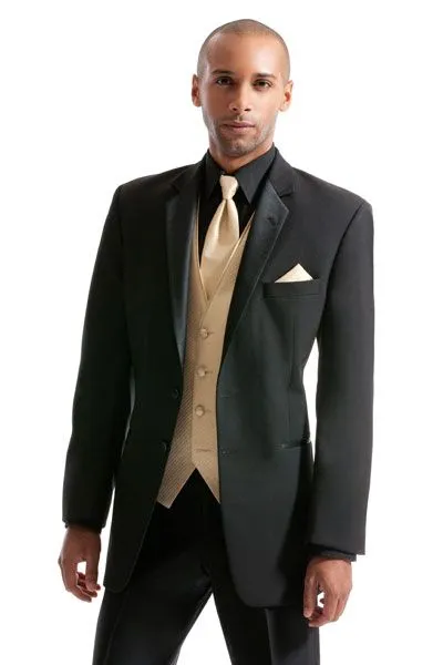 Mens Black Suits For Weddings: Slim Fit Two Button Tuxedo Set