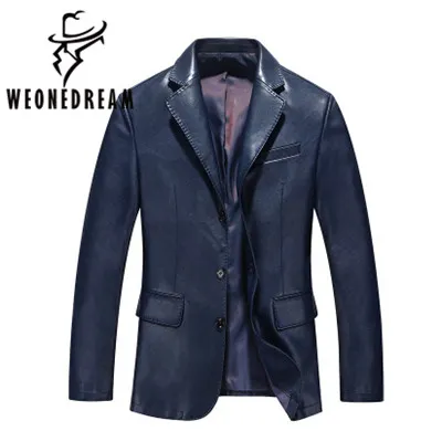 Fall-2016 Ny ankomst Män Läderjackor Man Höst Motorcykel Leather Coat Casual Solid Fashion Brand Man OuterCoats Overcoat 3XL