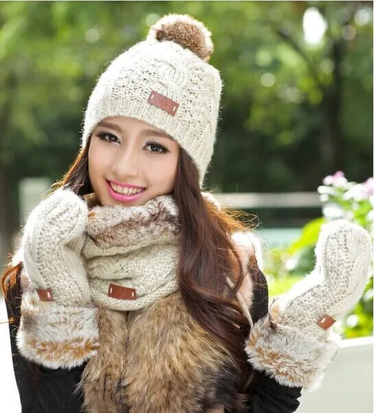 Groothandel-pluche nieuwe winter sjaal hoed handschoenen driedelige, mooie super zachte warme dikke fluwelen sjaals stukjes sets, kerstcadeau sets