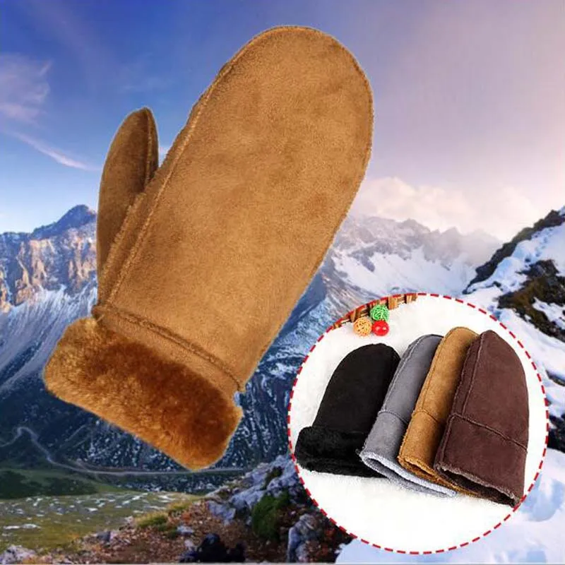 Fausse peau de mouton mitaines thermiques gants fourrure garniture daim cuir hiver épais cachemire chaud taille gant Guantes fourrure