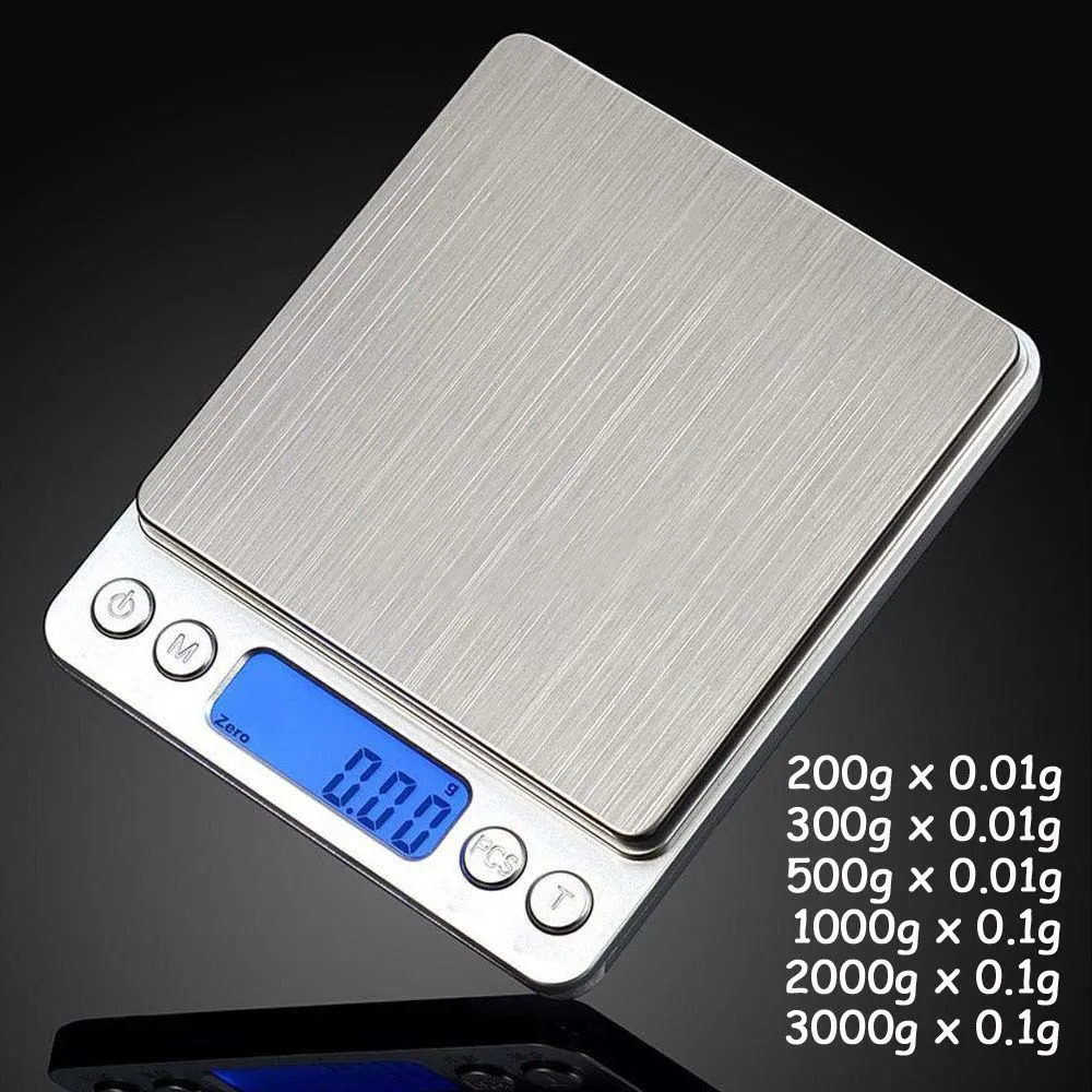 Portable Digital Smycken Precision Pocket Scale Weighing Scales Mini LCD Kök Balansvikt Vågar 500g 0,01 g 1000g 200 g 3000g