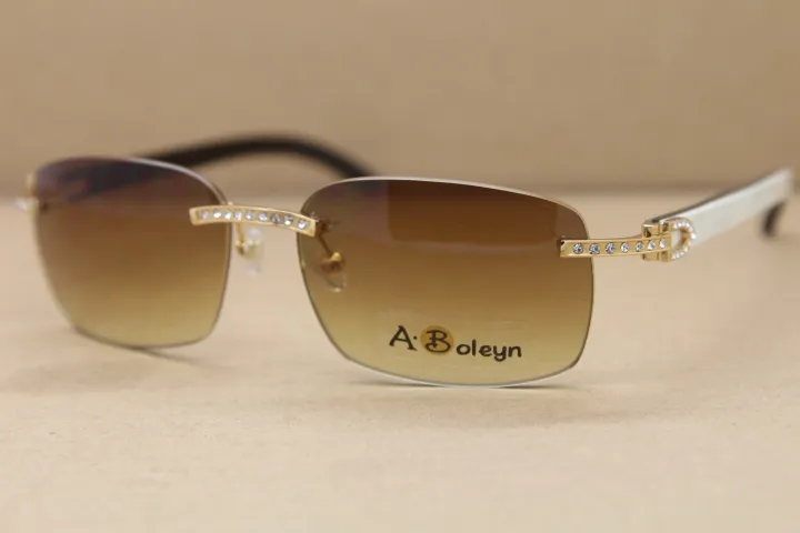 제조업체 도매 무선 선글라스 진짜 자연 Buffalo 경적 흰색 검은 큰 다이아몬드 태양 안경 프레임 크기 : 58-18-140mm