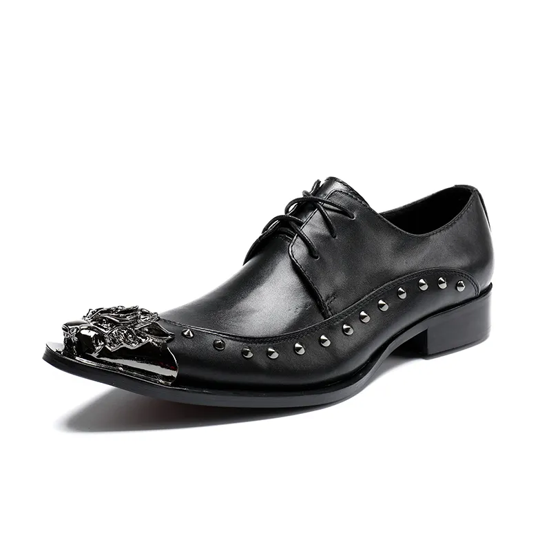 Big Size 38-46! Men's Leather Shoes Black Genuine Leather with Rivets Leather Shoes Oxford Men Designer Shoes for Men Fashion Pointed Toe