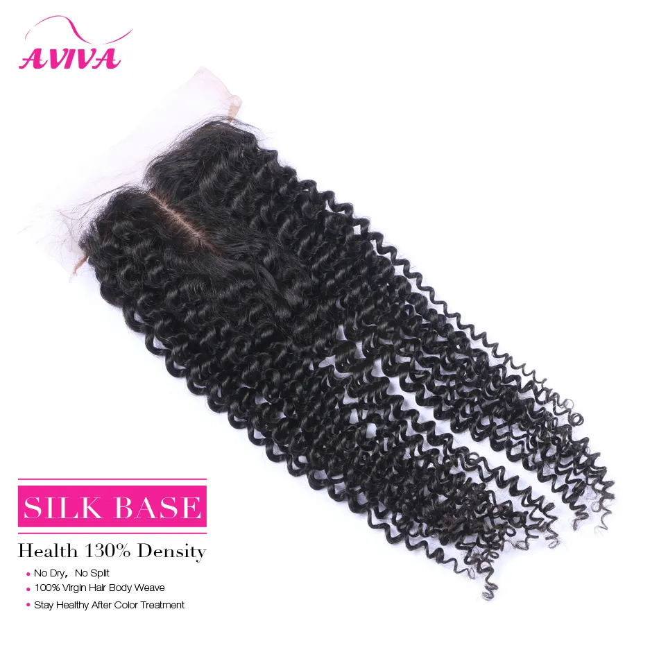 Silk Base Closure Peruwiański Indian Malezyjski Brazylijski Top Koronki Włosy Zamknięcie Nieprzetworzone Remy Kinky Kręglarski Dziewicy Przedłużanie Włosów