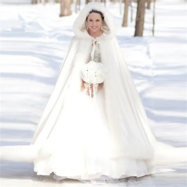 2021 Warme Bridal Cape Winter Bont Damesjas Kerstvloer Lengte Mantel Cloaks Long Party Wedding Jas