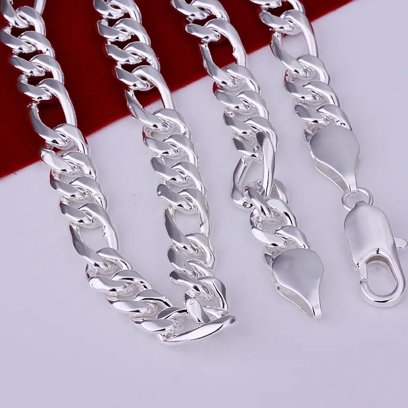 Toppkvalitet 925 Sterling Silver Plated Figaro Chain Necklace 10mmx24inches Fashion Men's Smycken Lågt pris Gratis Frakt