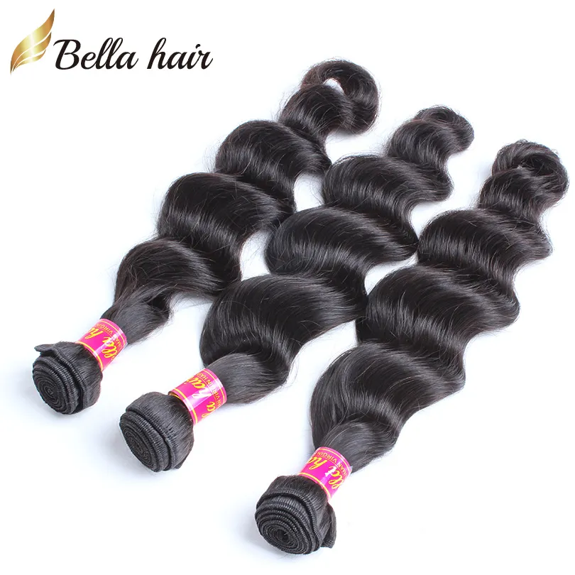 Extensions de tissage de trame de cheveux humains vierge péruvienne couleur naturelle faisceaux de cheveux vierges lâche vague profonde 3PCS Bellahair en vrac en gros