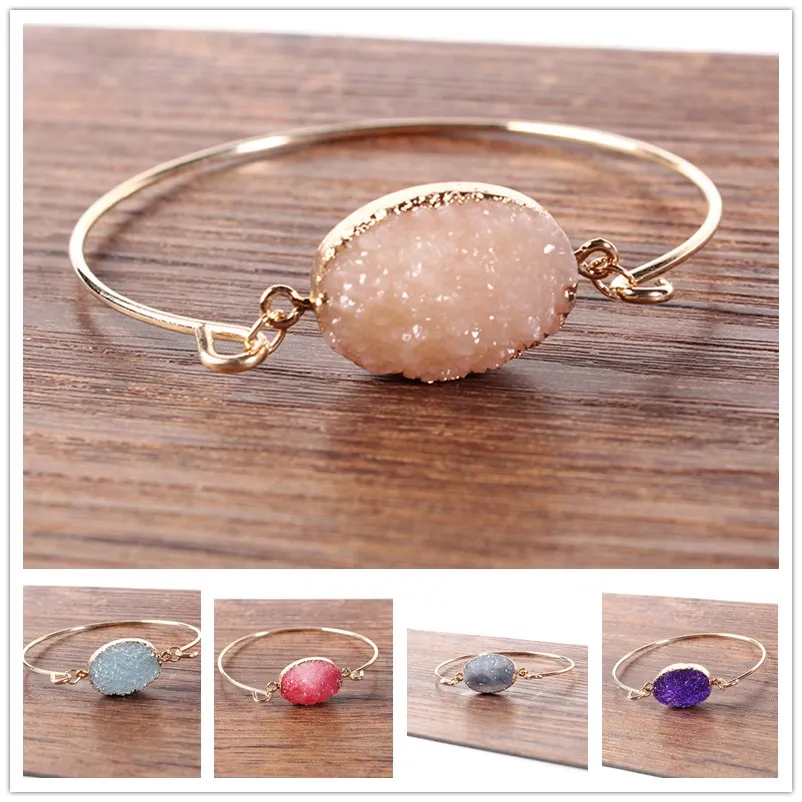 Mode druzy drusy bracelet plaqué or ovale irrégulier imiter bracelet en pierre naturelle bracelet pour femmes bijoux