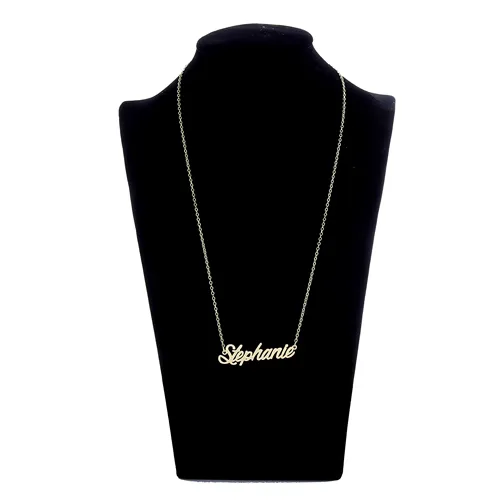 Stephanie Personalizzato personalizzato placcato oro 18 carati in acciaio inossidabile con nome script collana con ciondolo targhetta collane gioielli regalo NL-2430