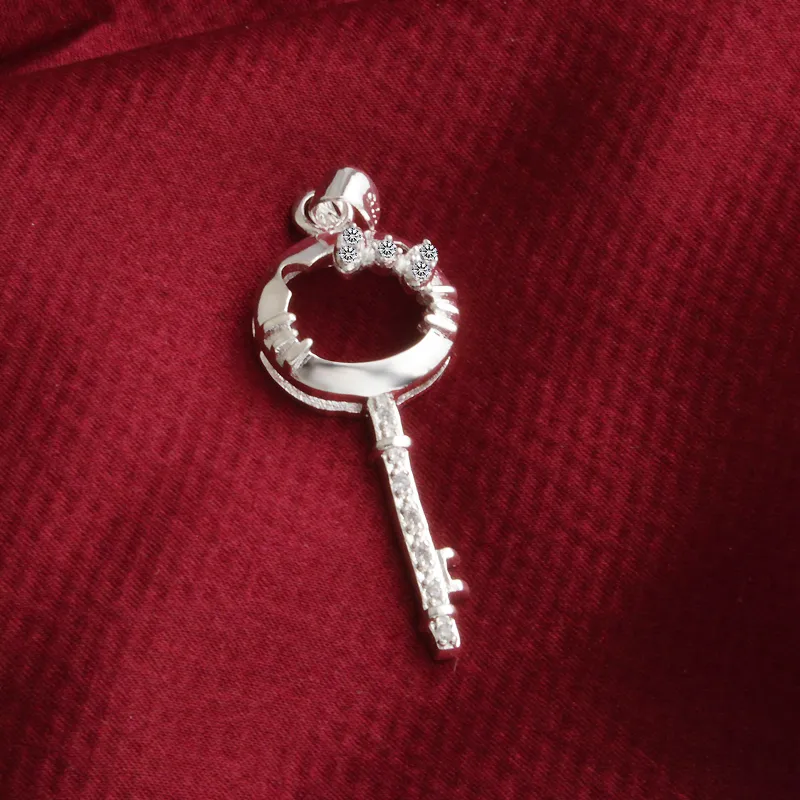 fashion high quality 925 silverl cat Key with White diamond jewelry 925 silver necklace Valentine's Day holiday272m