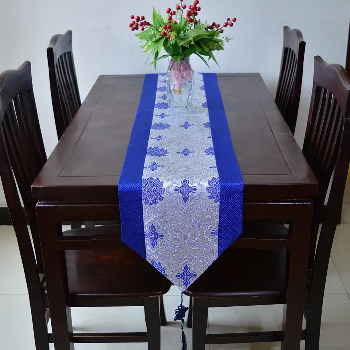 Unieke Chinese Knoop Tafel Runner Cover Doek Luxe Zijde Brocade Bruiloft Decoratie Tafelkleed Eettafel Pads Hoogwaardige Bedlopers