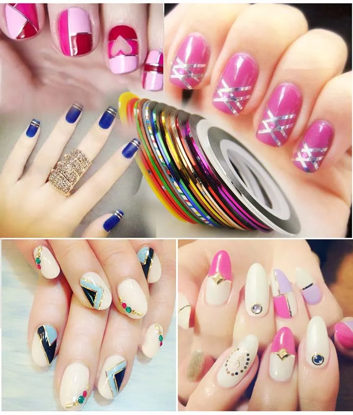 39 Renk Rolls Çizgi Bant Hattı Nail Art Dekorasyon Sticker Çok Renkler Nail Art Tırnak Desenler Vurgulamak Sarar Sticker 20 m / roll-0019