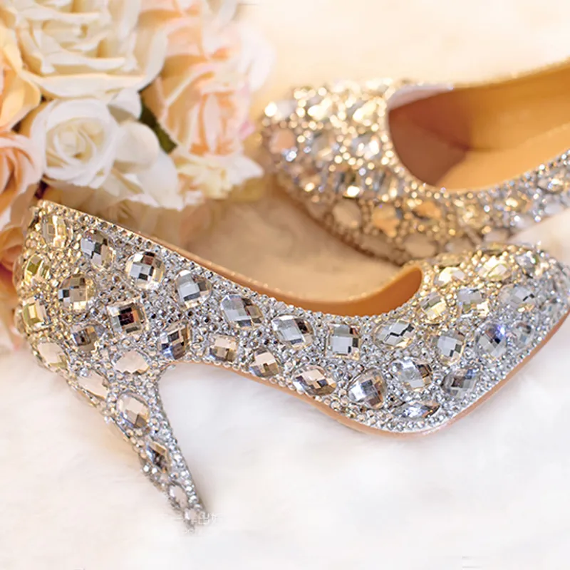 Sapatos de Casamento de prata Clara Plataforma De Strass Dedo Do Pé Fechado 3 