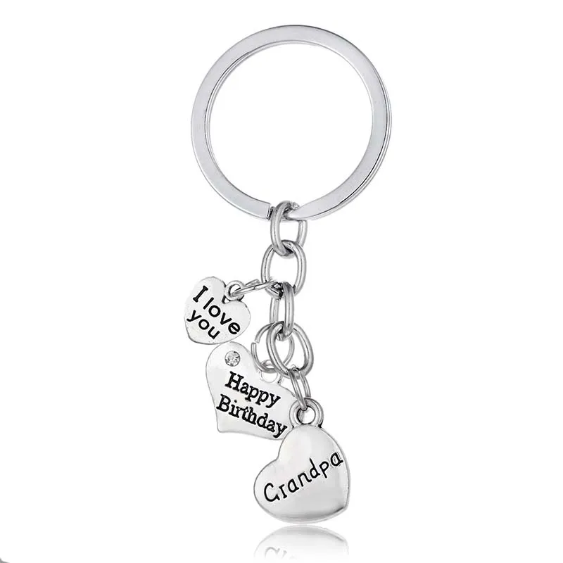 I Love You Happy Birthday keychain Dad Mon Heart Charm key Rings bag hangs Fashion Jewelry Gift will and sandy