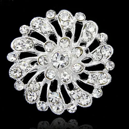 Ladies Crystal Rhinestone Flower Brooch – Alloy Metal Pin For Jackets, Blazers, Gifts