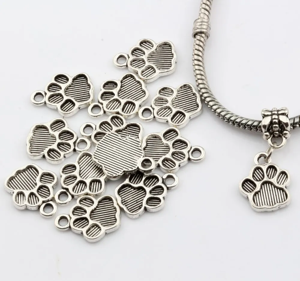 Antique Silver Paw Print Charms Pendants For Jewelry Making Bracelet Necklace DIY Accessories 12*15mm