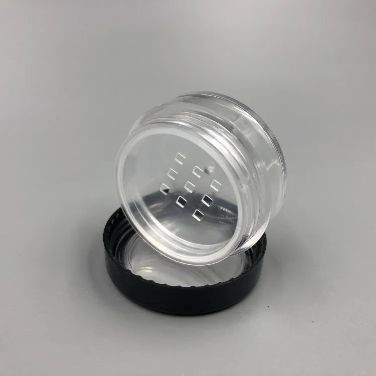 Contenedor de polvo de maquillaje transparente vacío portátil de 5ML 5G con tamiz y tapa de tornillo negro 10G caja de caja de bote de polvo suelto