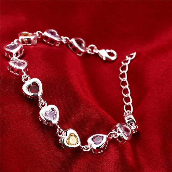 Hot christmas sale 925 silver Stones Heart Bracelet DFMCH368, Brand new plated sterling silver Chain link gemstone bracelets high grade