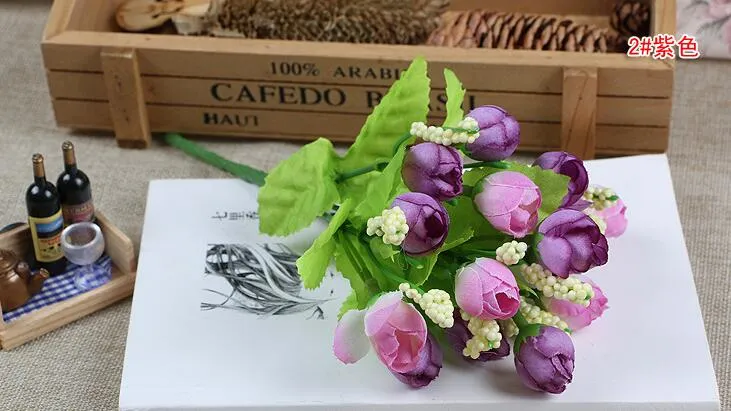 Cor da primavera 15 Mini Rose Flores Artificiais 7 Cores Seleção Rosebuds Estrela Decoração Do Partido Grinaldas De Seda Bud Direto Da Fábrica ER02