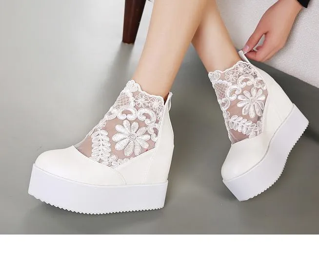 Vivi Lena Sweet Lace White Sandalen Hoge Platform Wedge Sandalen Onzichtbare Hoogte Verhoogde Peep Toe Dames Schoenen 2 Kleuren Maat 35 tot 39