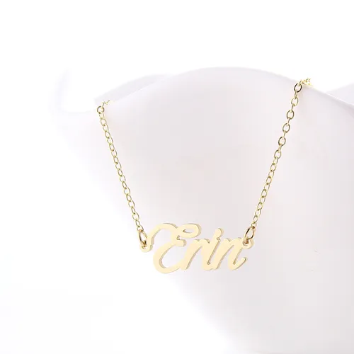 Erin Namensschild, individuelle Initialen, Namensschild-Halsketten mit Namen für Frauen, personalisierte Edelstahl-Namenskette aus Gold und Silber, NL-2385