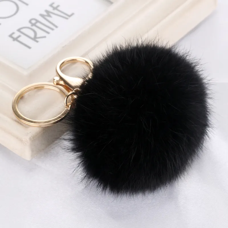 DHL lovely 8CM Genuine Leather Rabbit fur ball plush key chain for car key ring Bag Pendant car keychain236E