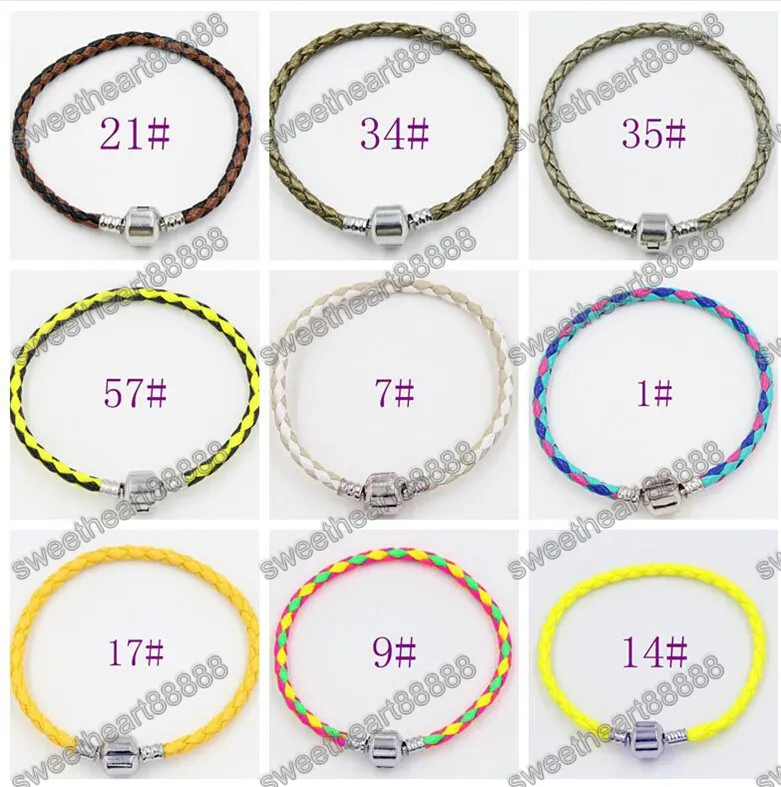 Solo 925 cierre de plata Hebras de cuentas de cuero Pulseras Cadenas para pulseras Pandora 17 cm 19 cm 21 cm 20 unids / lote es Pulsera Fit European Charm Beads