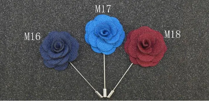 Lapel Flower Man Kvinna Camellia Handgjorda Boutonniere Stick Brosch Pin Mäns Tillbehör i 18 färger