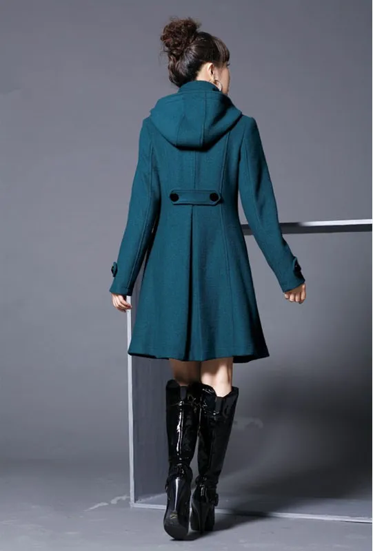 All'ingrosso-Trench Donna Moda Donna Lungo doppiopetto invernale in lana Cappotto lungo con cappuccio Capispalla Q1628