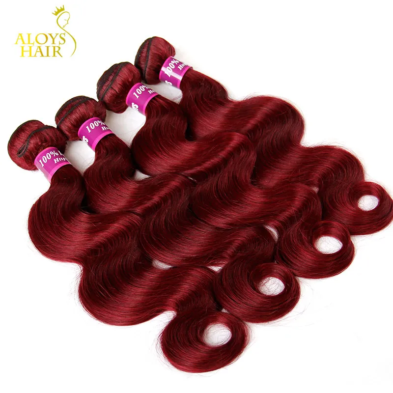Burgundy Indian Hair Weave Buntar Grade 8A Vin Röd 99J Indisk Virgin Hair Body Wave 3/4 st Lot Indisk Mink Remy Human Hair Extensions