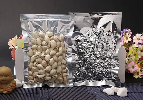 12 cm * 17 cm Üstü Açık Gümüş / Şeffaf Alüminyum Folyo Ambalaj Çanta Vakum Gıda Saklama Paketi Çanta Torbalar Isı Mühür Ambalaj Polybag Için tahıllar