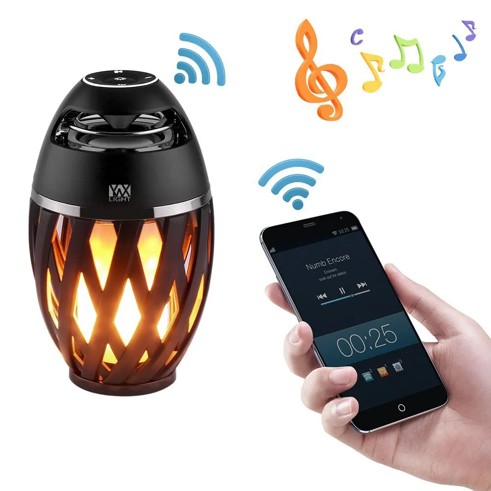 Lampe à flamme LED portable Haut-parleur sans fil Stéréo Bluetooth BT4.2 Haut-parleur IP65 Ambiance Lumière douce et chaude pour iPhone Android Cadeau de Noël