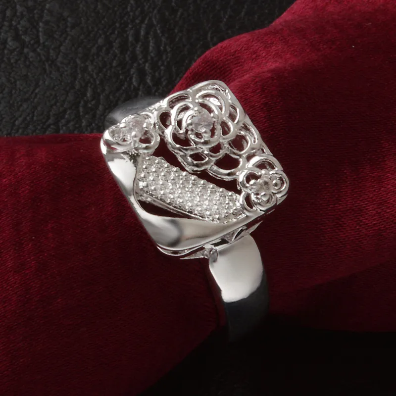 New 925 Sterling Silver fashion jewelry Mona Lisa Flowers with White Diamond With Pave zircon ring hot sell girl gift 1734