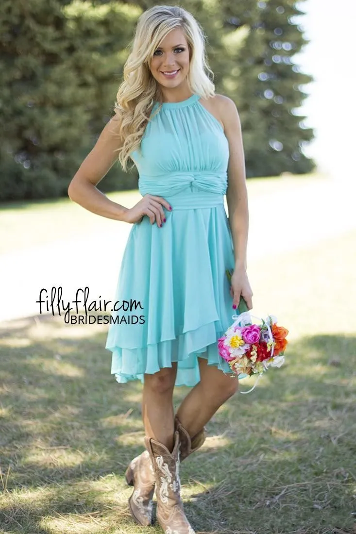 2017 Beach Country Style Turquoise High Low Bridesmaid Dresses Crew ...