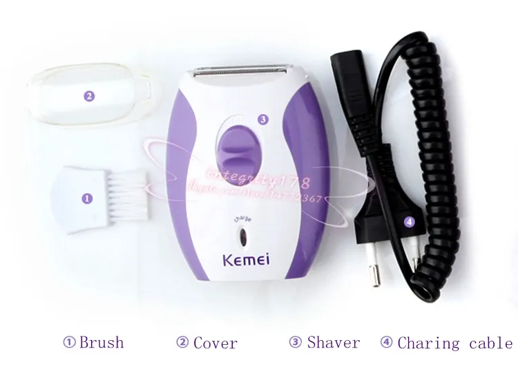 Kemei Lady's Electric Women Shaver Shaving Hair Remover Km-280R Kvinnlig hårborttagare, Lila Epilator Uppladdningsbar, 10st / 