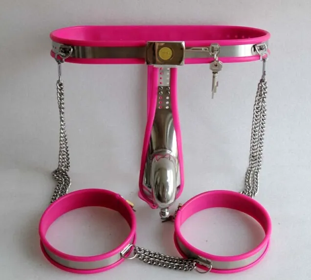 Le plus récent dispositif de chasteté masculine costume BDSM ceinture de chasteté masculine de type T + poignets de cuisse + plug anal sex toys J1008