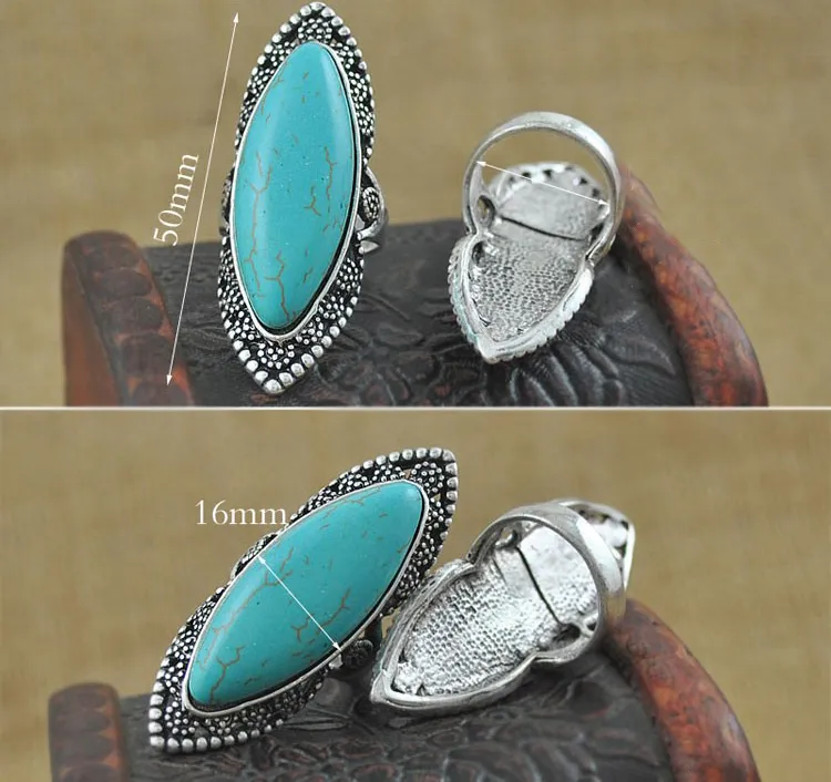 Mode Vintage bohème Turquoise anneaux pour femmes Antique en alliage d'argent sculpture anneau gitane Bobo plage bijoux en gros 12 pièces