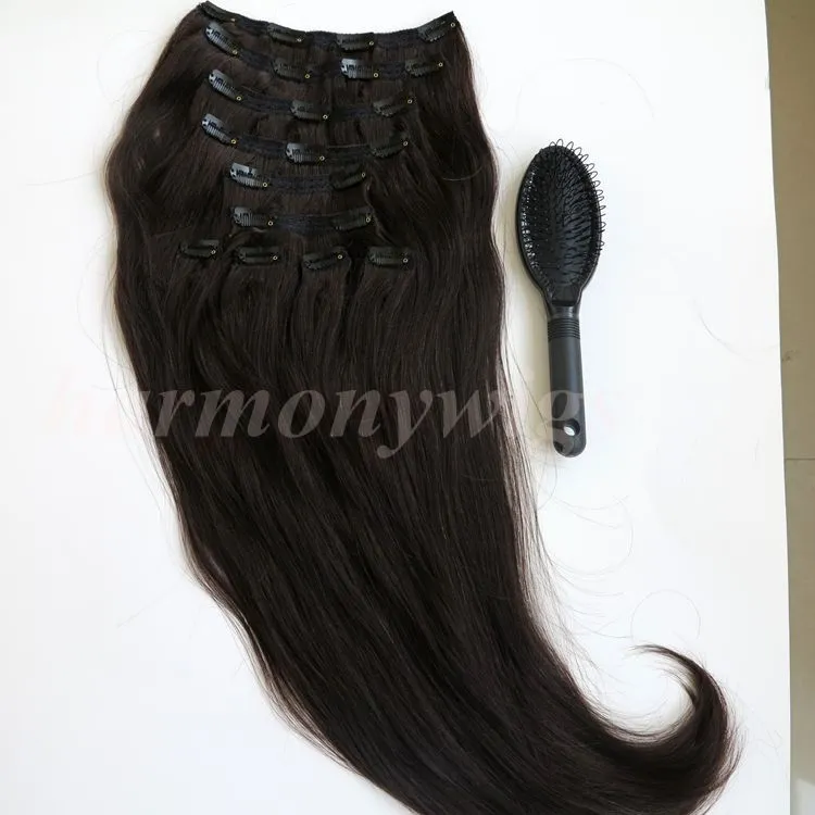 220g 20 22 tum klipp i mänskliga hårförlängningar Brasilianskt hår 1BOFF Black Remy Straight Hair Weaves et Comb6552790