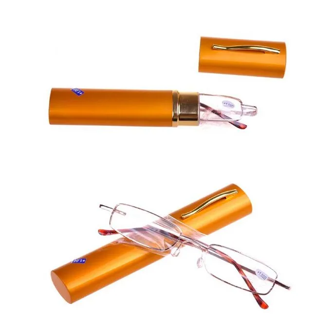 Óculos de leitura caneta caso cores tubo alumínio unisex óculos dobrável portátil presbiopia com caixa 6158720