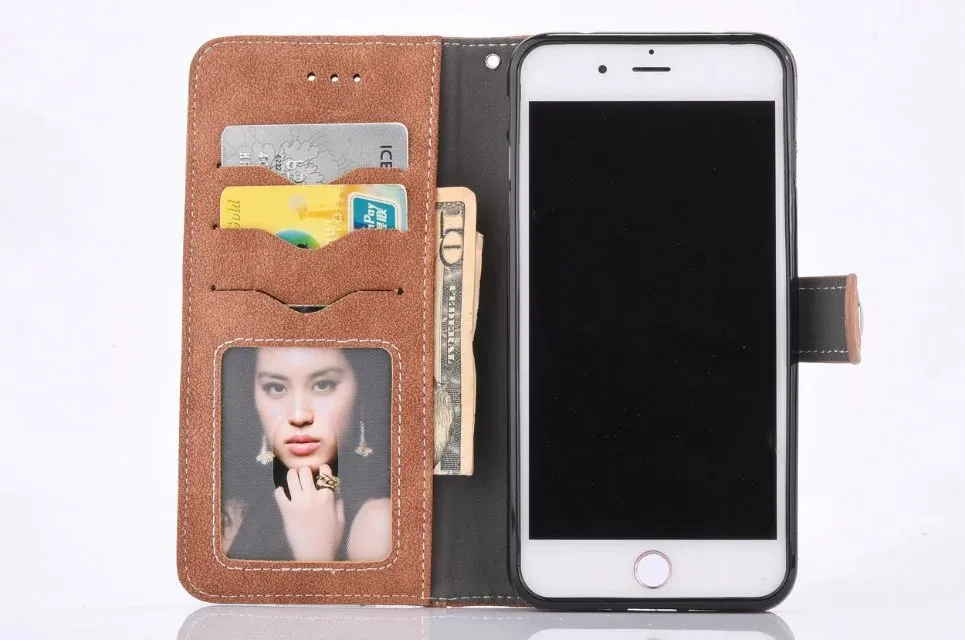 2018 New Sided Card Holder Magnetic Flip Book Stand Luxury Leather Wallet Case for iPhone 7 6 6S Plus