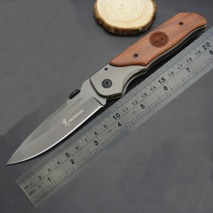 Brownin DA30 Folding Knife Titanium Surface Hardwood Inlay Handle Hunting Knives Camping Tool High Quality Drop Shipping
