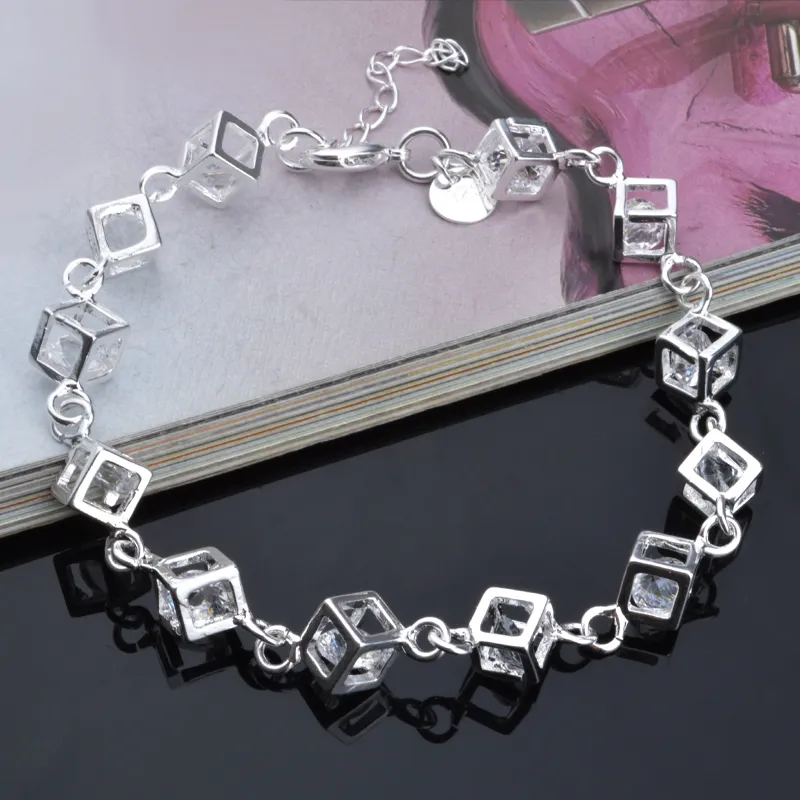 Gratis verzending met tracking nummer top verkoop 925 zilveren armband geruite witte diamant armband zilveren sieraden / goedkope 1798