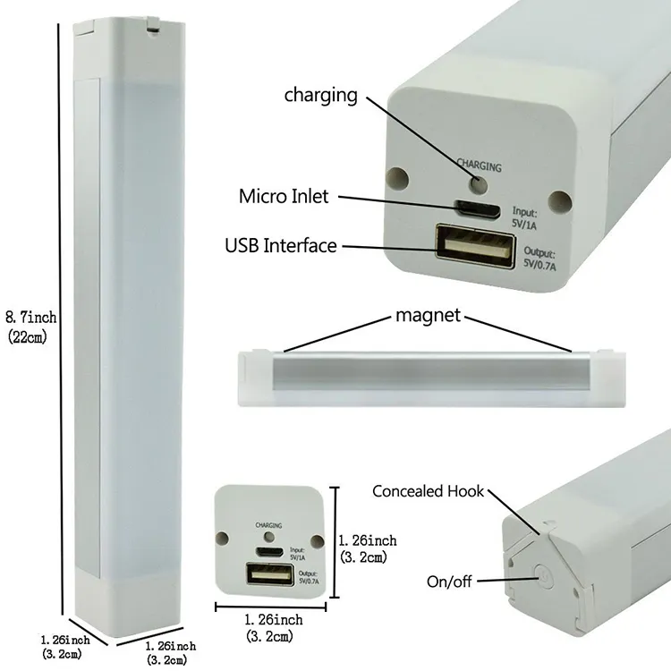 Luz de emergencia SOS, foco de plomo portátil con lámpara de Camping magnética, linterna portátil, luz recargable por USB para exteriores para coche y bicicleta