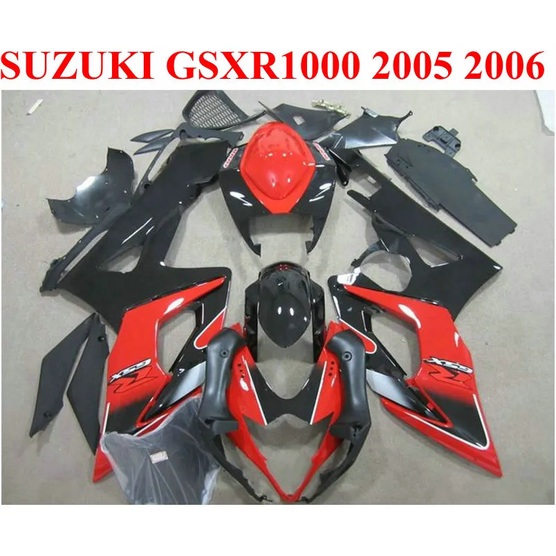 Anpassa motorcykeldelar till SUZUKI GSXR1000 2005 2006 Fairing Kit K5 K6 05 06 GSXR 1000 Black Red ABS Fairings Set EF58