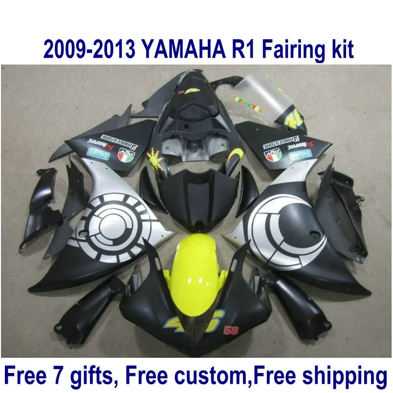 ヤマハYZF-R1 2009-2011 2012 2013マットブラックシルバーYZF R1フェアリングセット09-11 12 13 HA38