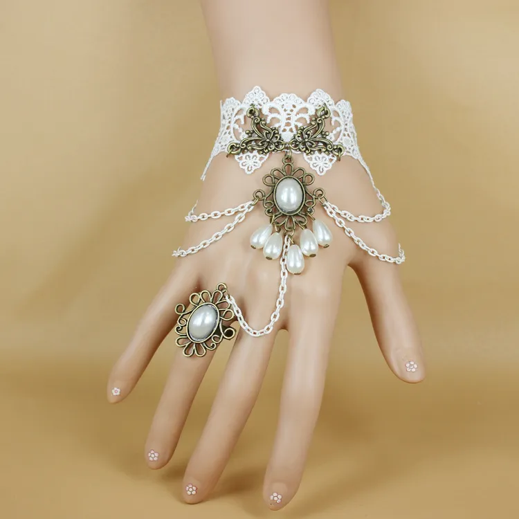 Beautiful Women's Vintage Wedding Dresses Accessories Black White Rose Lace Bracelets Flower Butterfly Bracelet Ring 2015 Jewelry For Girl