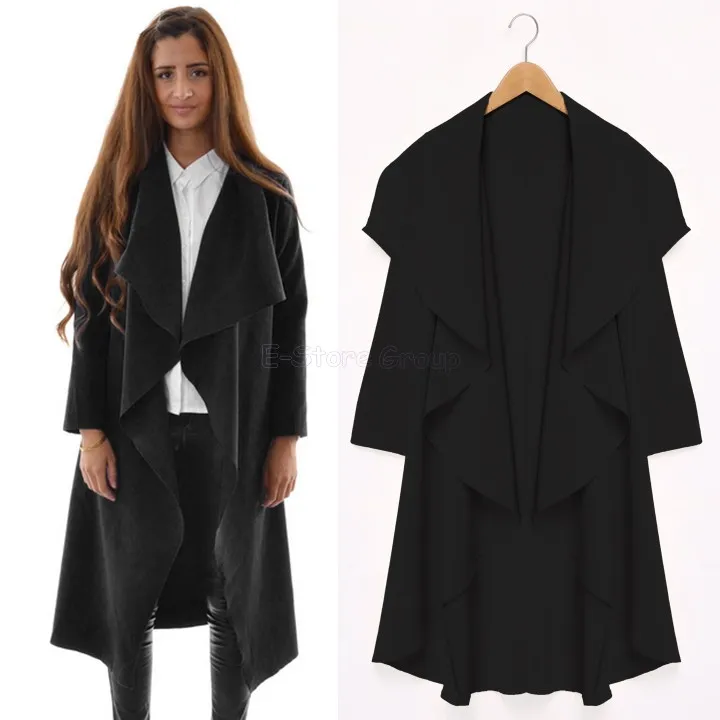 Women's Wool Blends Wholesale-2015 Maxi Winter Coats Women Long Overcoats Trench Coat Designer Irregular Jacket Loose Open Cape Cardigan Windbreaker 7yw459