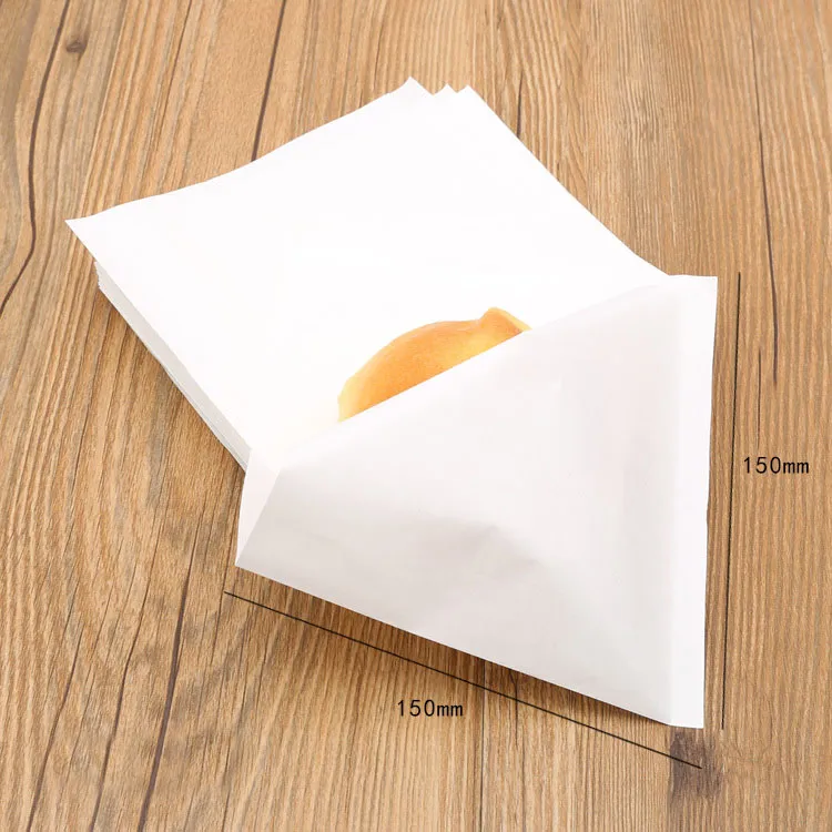 100 pçs 15x15cm saco de embalagem de papel kraft à prova de óleo sanduíche donuts sacos para padaria pão sacos de comida triângulo branco tan2101883