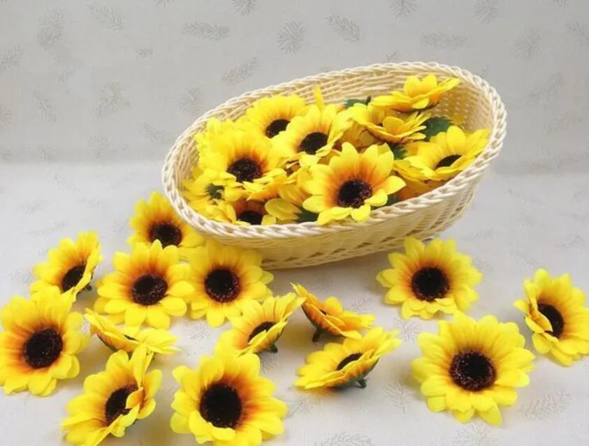 1000 pz/lotto 2.8 '' Fiori Artificiali Teste di girasole di Seta Fiore Fiori di Simulazione Decorativi la Festa Nuziale Casa All'ingrosso